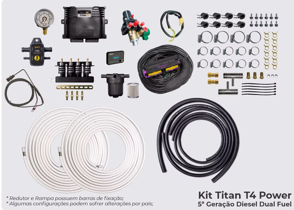 Componentes do Kit Titan T4 Power GNV